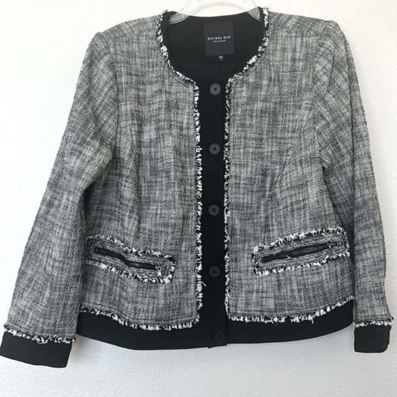 Rachel Roy Tweed Suit Jacket Size 16W Black and White 2 Zip Pockets New - Picture 2 of 9
